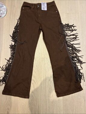 Brown Fringe Wide-Leg Jeans - Women's Flared Denim